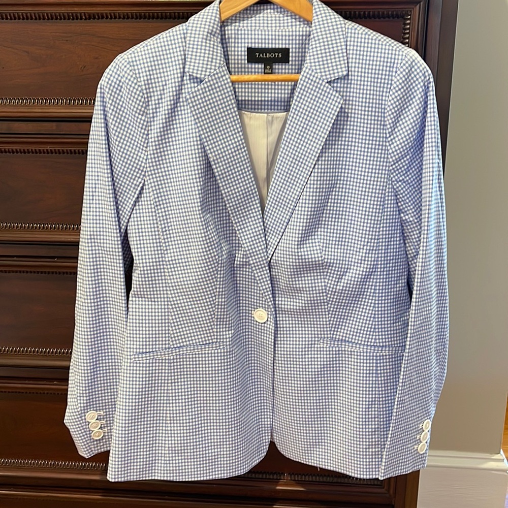 Blue & white check lightweight cotton blazer
